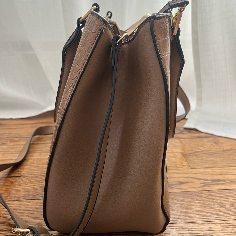 Adrienne Vittadini Brown Croc-Embossed Satchel with Gold-Tone Hardware - Picture 7 of 8